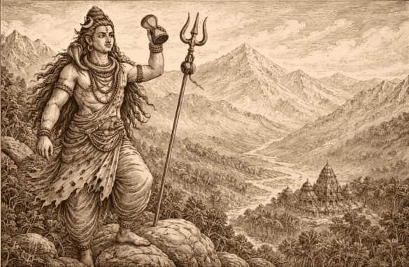 Shiva in the Himalayas with Damuru in one hand